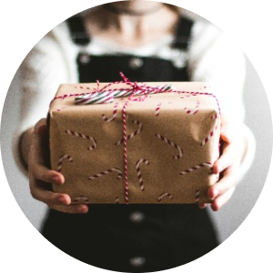 Woman holding Christmas present